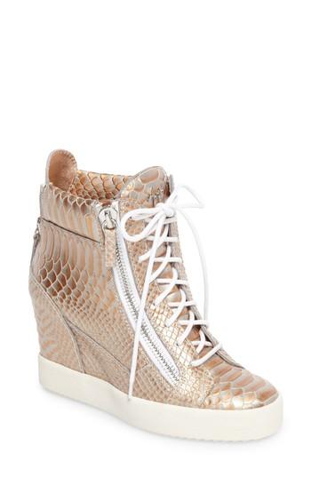 Women's Giuseppe Zanotti Lamay Lorenz High Top Wedge Sneaker .5 M - Metallic