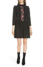 Women's Kate Spade New York Embroidered Mixed Media Dress, Size - Black