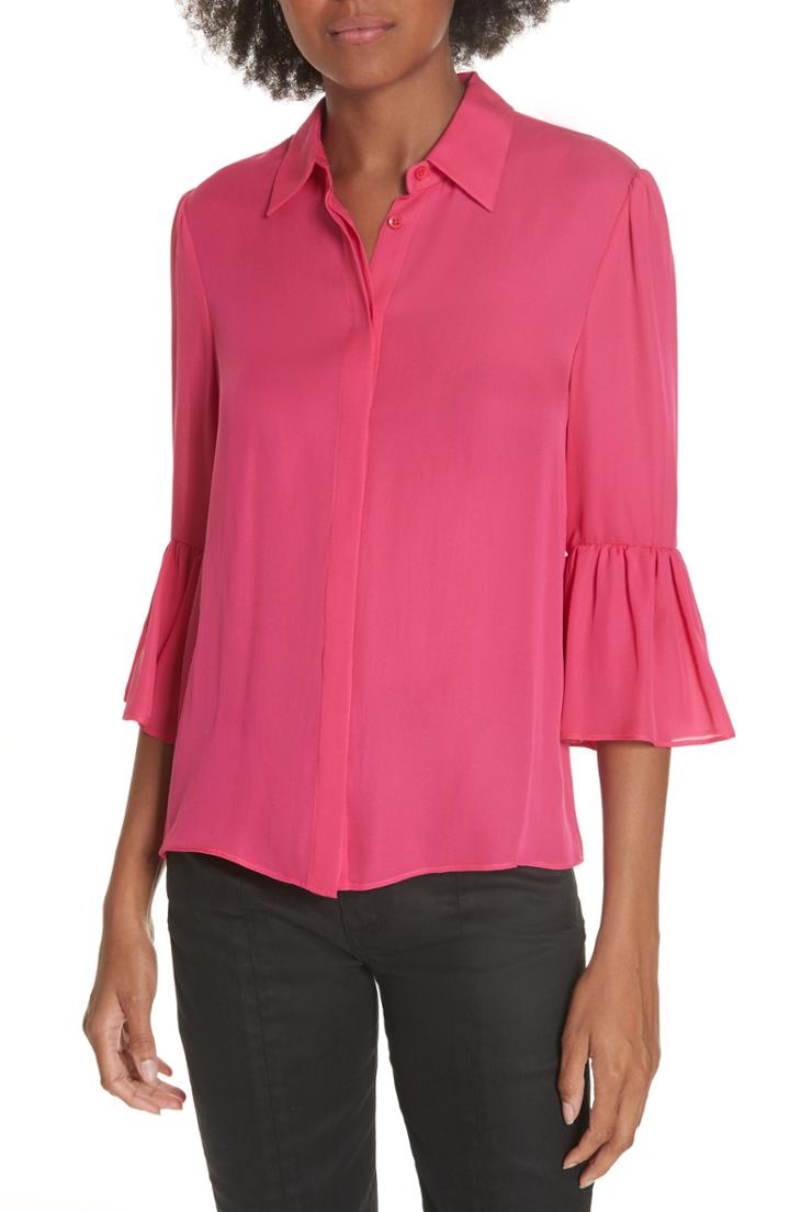 Women's Alice + Olivia Monrow Ruffle Sleeve Silk Blouse - Pink