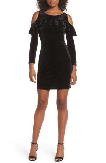 Women's Fraiche By J Cold Shoulder Velvet Sheath Dress - Black