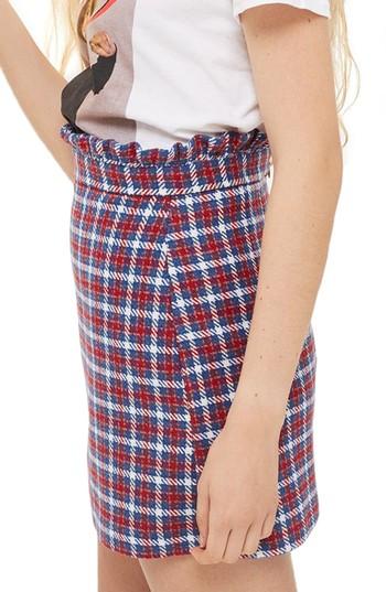 Women's Topshop Check Frill Waist Miniskirt Us (fits Like 0) - Blue