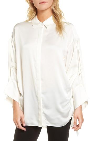 Women's Trouve Tie Sleeve Satin Top, Size - White