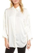 Women's Trouve Tie Sleeve Satin Top, Size - White