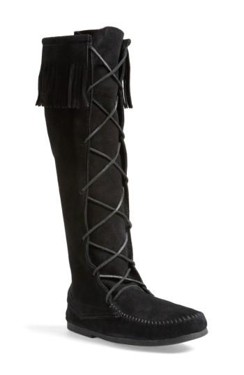 Men's Minnetonka Knee High Moccasin Boot M - Black