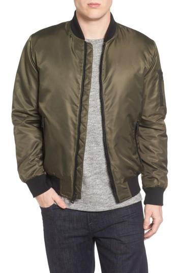 Men's Black Rivet Flight Water Resistant Satin Bomber Jacket - Blue