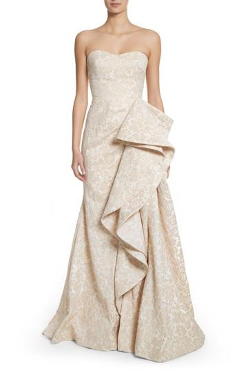 Women's Badgley Mischka Platinum Sculptural Ruffle Gown - Ivory