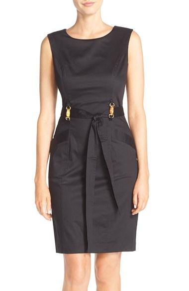 Petite Women's Ellen Tracy Embellished Sateen Sheath Dress
