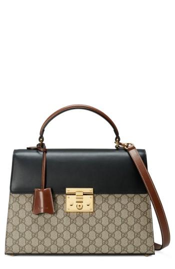 Gucci Medium Padlock Top Handle Gg Supreme Canvas & Leather Bag -