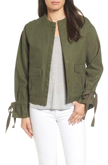 Women's Caslon Tie Sleeve Linen & Cotton Jacket - Green