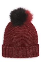 Women's Nyc Underground Faux Fur Pompom Beanie - Burgundy