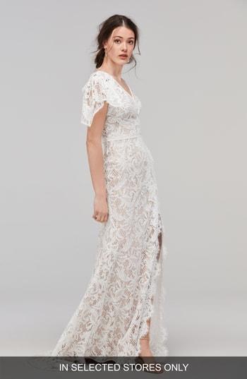 Women's Willowby Udara Flutter Sleeve Lace Faux Wrap Gown