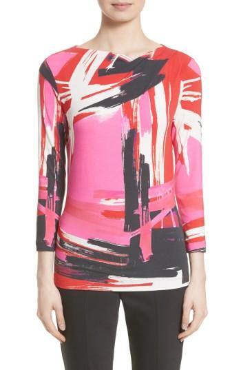 Women's St. John Collection Brushstroke Print Jersey Top