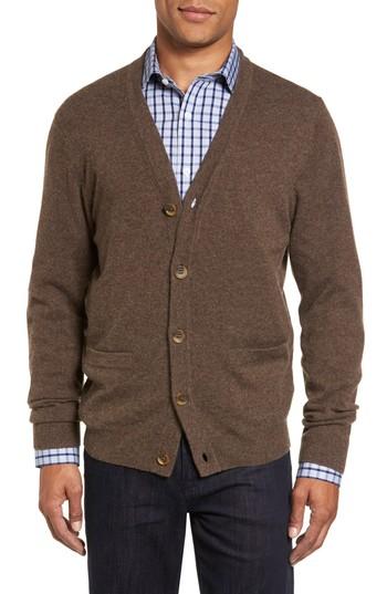 Men's Nordstrom Men's Shop Cashmere Button Front Cardigan - Brown