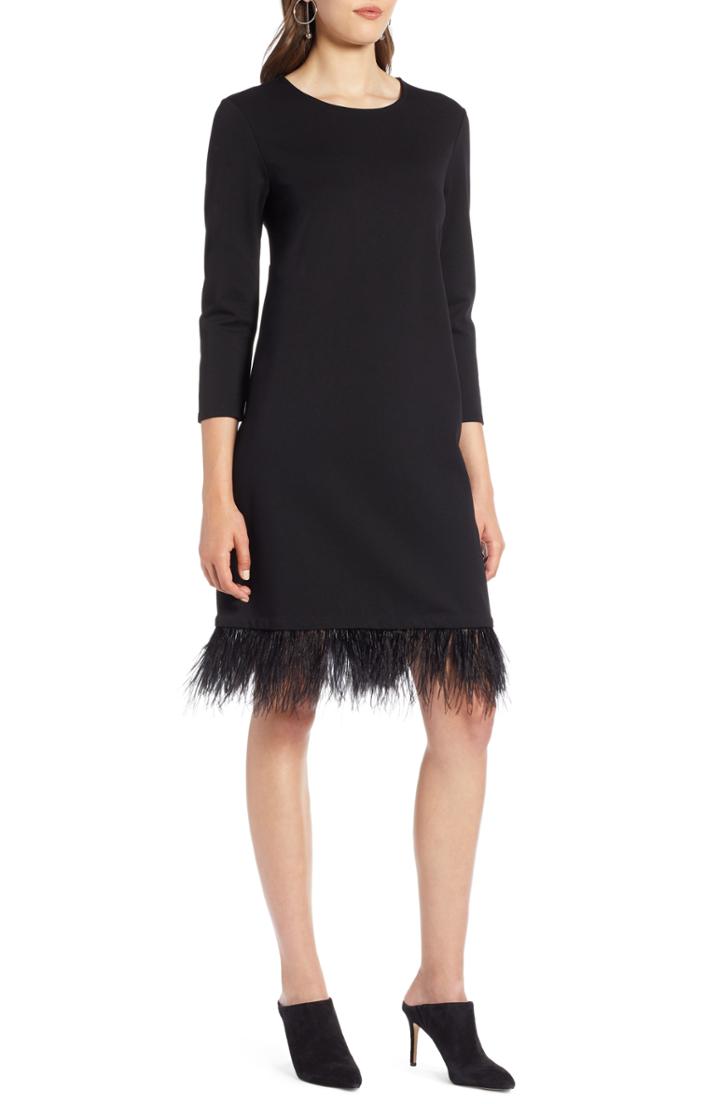 Women's Halogen Ponte Feather Trim Shift Dress
