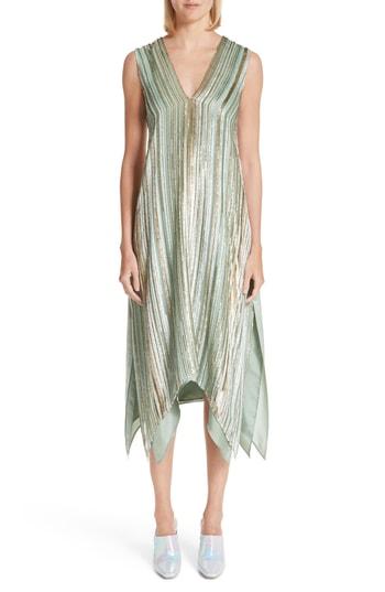 Women's Sies Marjan Metallic & Shag Stripe Handkerchief Hem Dress - Green