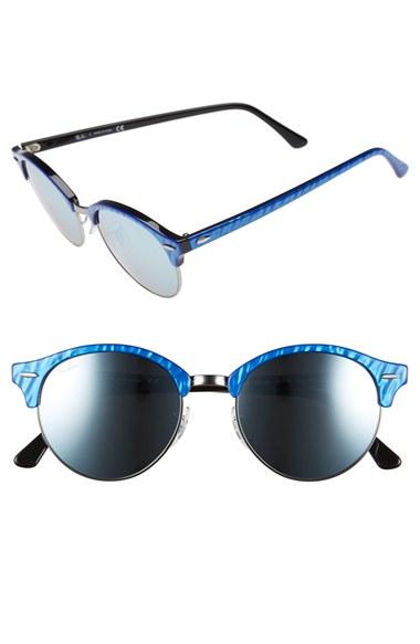 Women's Ray-ban Clubround 51mm Round Sunglasses - Blue Stripe
