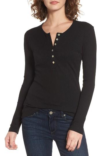 Women's Free People Fatema Ribbed Henley - Black