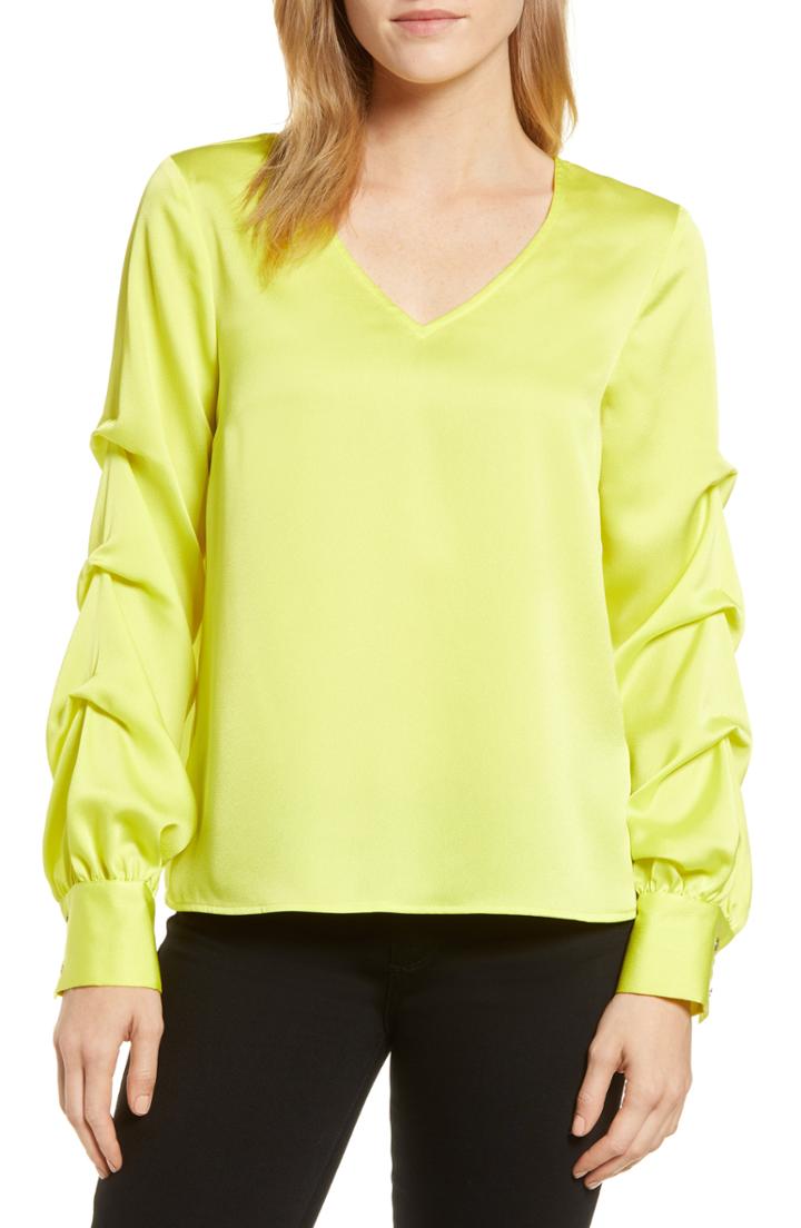 Women's Cece Satin Gathered Sleeve Blouse - Yellow