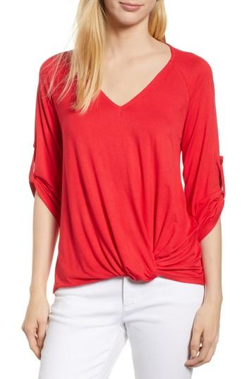 Women's Gibson Tab Sleeve Knot Waist Top - Red