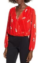 Women's Astr The Label Pleated Long Sleeve Surplice Top - Red