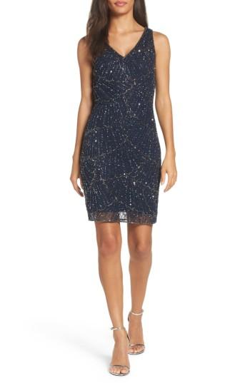 Petite Women's Pisarro Nights Beaded Sheath Dress P - Blue