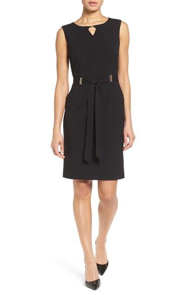 Women's Ellen Tracy Belted Sheath Dress - Black