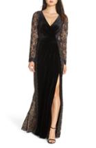 Women's Tadashi Shoji Lace & Velvet Gown (similar To 16w) - Black