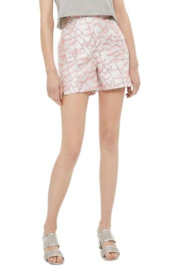 Women's Topshop Leaf Jacquard Shorts Us (fits Like 0) - Pink