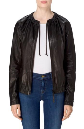 Women's J Brand Baez Leather Bomber Jacket - Black