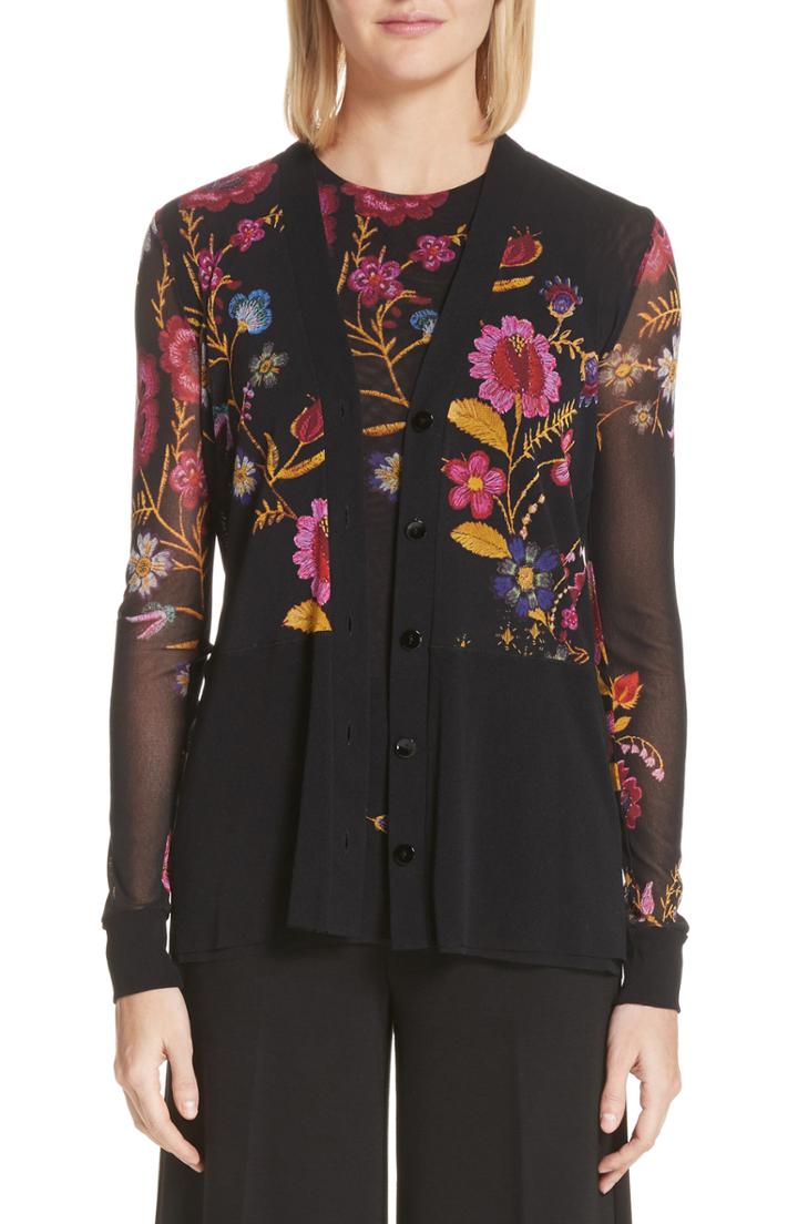 Women's Fuzzi Folk Floral Button Cardigan - Black