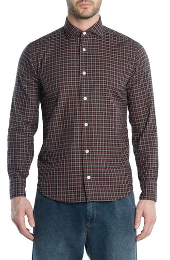 Men's Eleventy Trim Fit Check Sport Shirt - Red