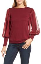 Women's Gibson Mesh Bishop Sleeve Ponte Top - Burgundy