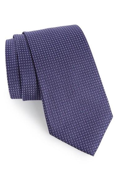 Men's Calibrate Grid Woven Silk Tie, Size - Purple
