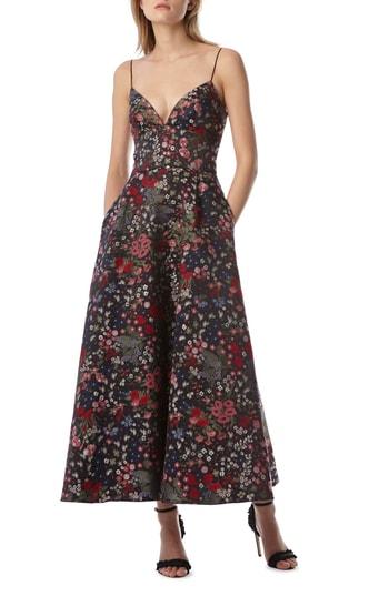 Women's Ml Monique Lhuillier Jacquard Midi Dress - Blue