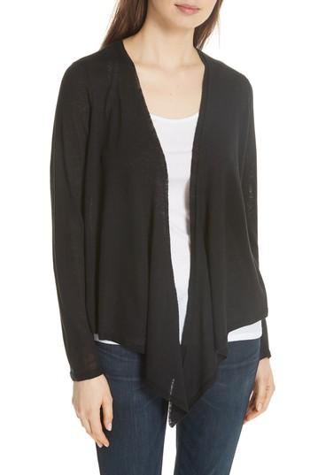 Women's Eileen Fisher Angle Front Silk Blend Cardigan, Size - Black