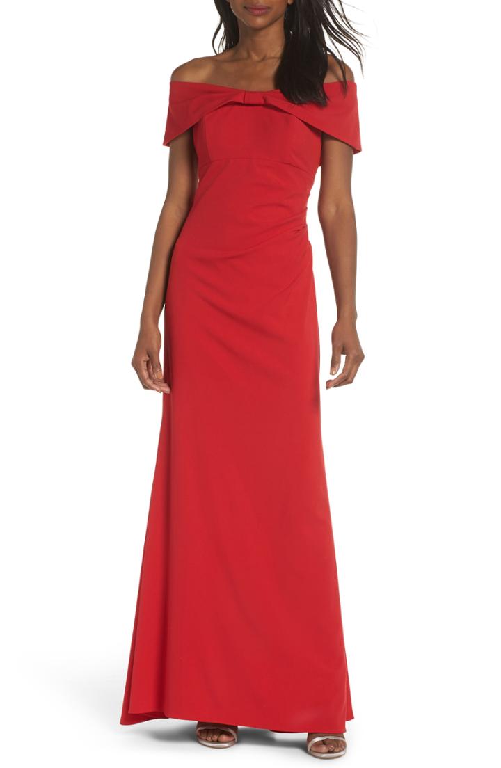 Women's Eliza J Knot Front Off The Shoulder Gown - Red