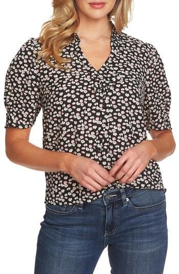 Women's Cece Mayfair Ditzy Floral Bow Trim Top, Size - Pink