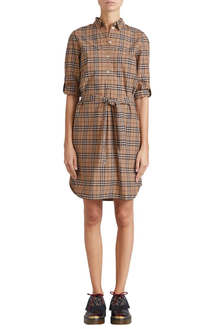 Women's Burberry Kelsy Cotton Check Shirtdress Us / 42 It - Brown