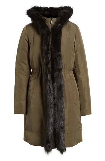 Women's Dkny Prato Faux Fur Trim Down Parka