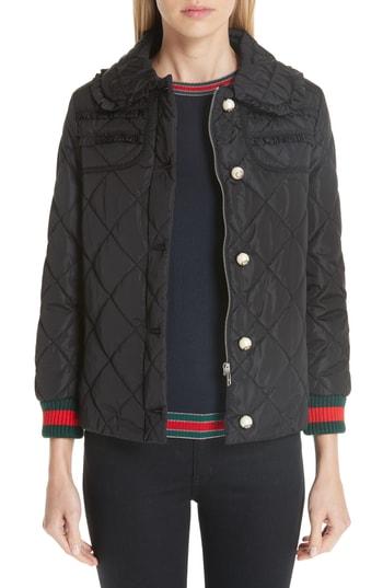 Women's Gucci Ruffle Trim Quilted Caban