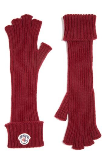 Women's Moncler Guanti Wool & Cashmere Long Fingerless Gloves - Burgundy