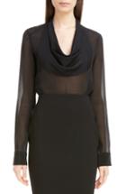 Women's Victoria Beckham Sheer Cowl Neck Top Us / 12 Uk - Black