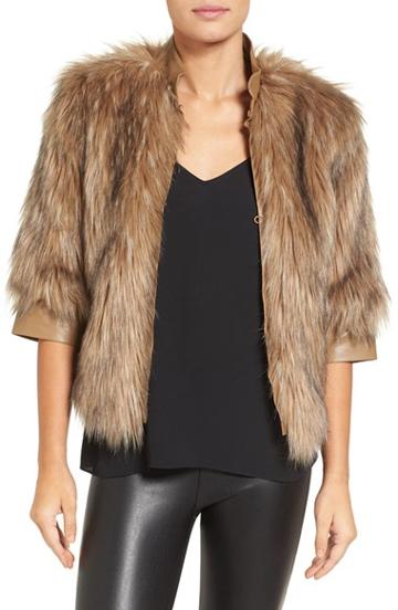 Women's Love Token Faux Fur Jacket - Beige