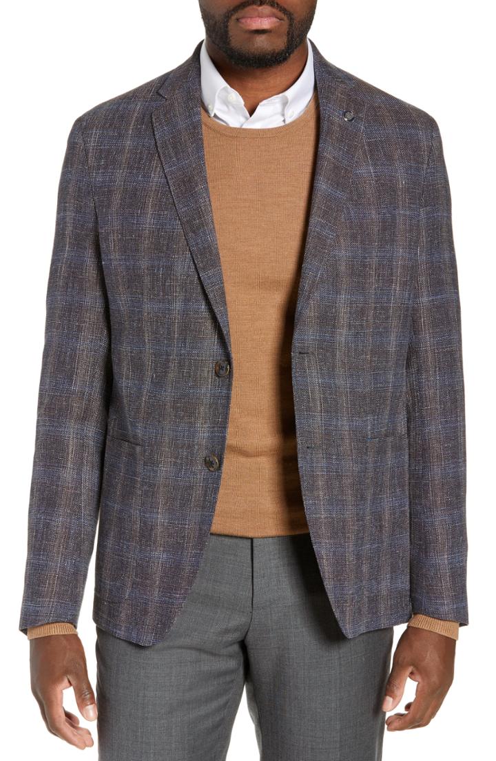 Men's Ted Baker London Kyle Trim Fit Plaid Wool Blend Sport Coat R - Red