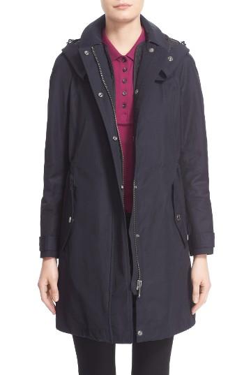 Women's Burberry Hartlington Hooded Cotton Blend Parka - Blue