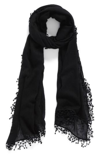 Women's La Fiorentina Pompom Cashmere Scarf, Size - Black