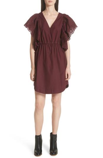 Women's See By Chloe Eyelet Ruffle Sleeve Dress Us / 34 Fr - Purple