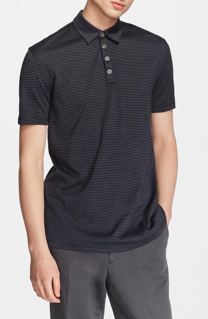 Men's John Varvatos Collection Hampton Stripe Silk & Cotton Polo - Black