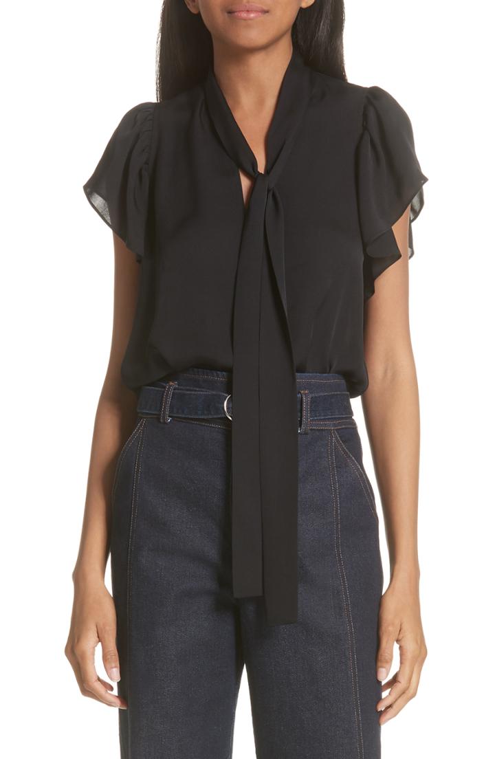 Women's A.l.c. Emma Tie Neck Silk Blouse