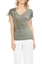 Women's Vince Camuto Drawstring Shoulder V-neck Tee, Size - Green
